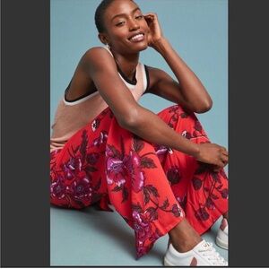 Anthropologie Red Floral Pants